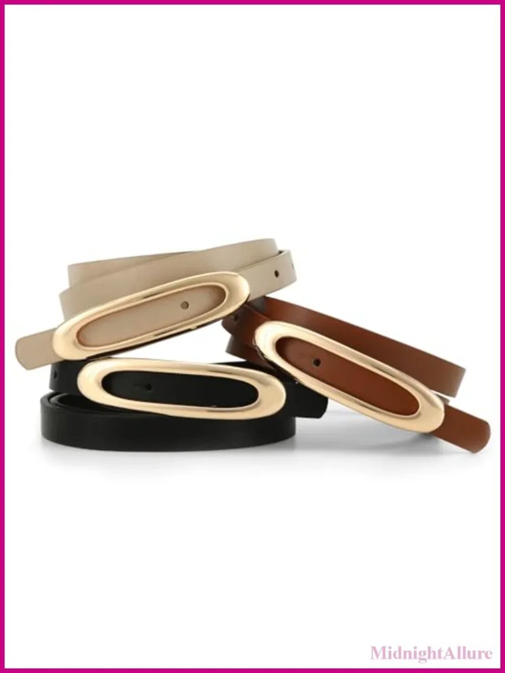 Skinny Faux Leather Belt Thin Waist Gold Buckle for Jeans Dresses